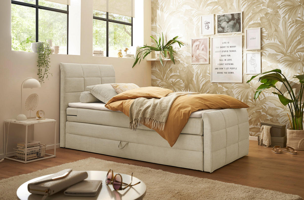 BOXSPRINGBETT 100/200 cm  in Creme  - Creme/Schwarz, Modern, Holzwerkstoff/Kunststoff (100/200cm) - MID.YOU