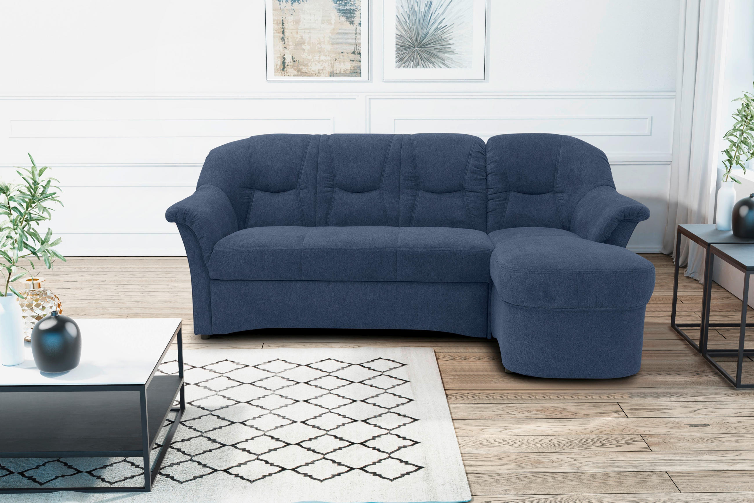 ECKSOFA Dunkelblau Mikrofaser  - Schwarz/Dunkelblau, KONVENTIONELL, Kunststoff/Textil (232/146cm) - MID.YOU
