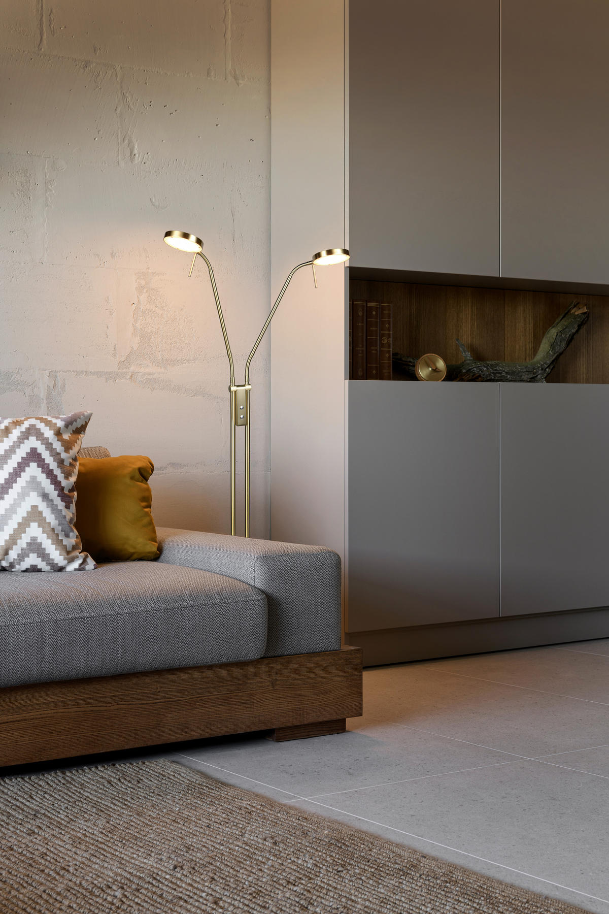 LED-STEHLEUCHTE Monza 25,5/160 cm   - Messingfarben/Weiß, MODERN, Kunststoff/Metall (25,5/160cm) - Trio Leuchten