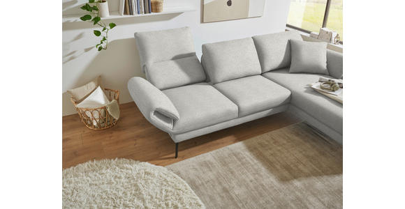 ECKSOFA  in Flachgewebe Silberfarben Armteilverstellung, Relaxfunktion, Drehsitzfunktion  255-365/175-224 cm  - Silberfarben/Schwarz, Design, Textil/Metall (255-365/175-224cm) - Dieter Knoll