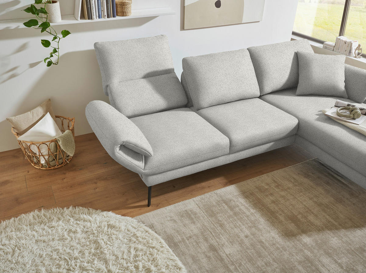 ECKSOFA  in Flachgewebe Silberfarben  255-365/175-224 cm  - Silberfarben/Schwarz, Design, Textil/Metall (255-365/175-224cm) - Dieter Knoll