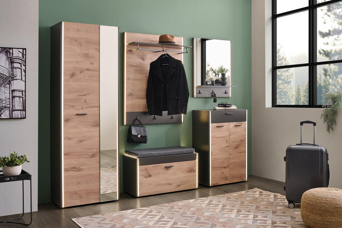 GARDEROBENSCHRANK 66/192/37 cm  - Eichefarben/Schwarz, Design, Holzwerkstoff/Kunststoff (66/192/37cm) - Hom`in