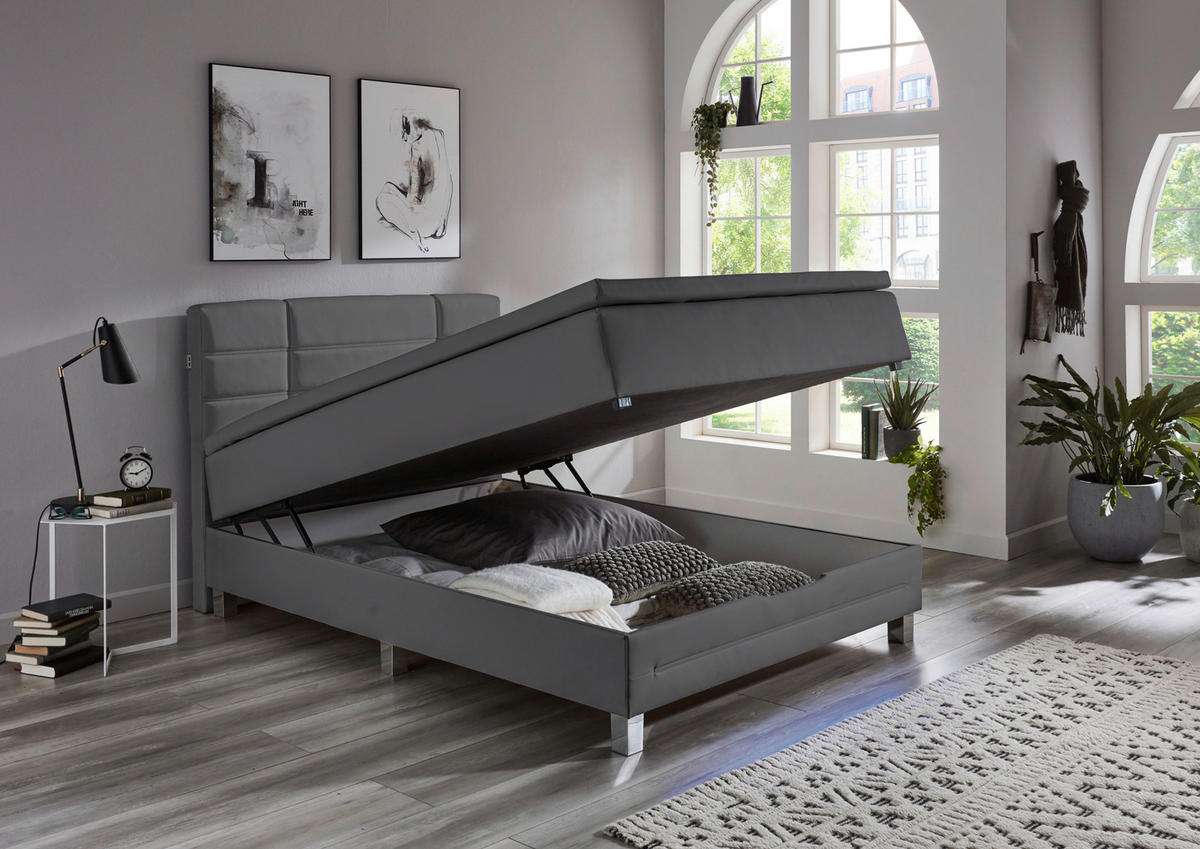 BOXSPRINGBETT 140/200 cm  in Grau  - Schwarz/Grau, Design, Kunststoff/Textil (140/200cm) - Boxxx