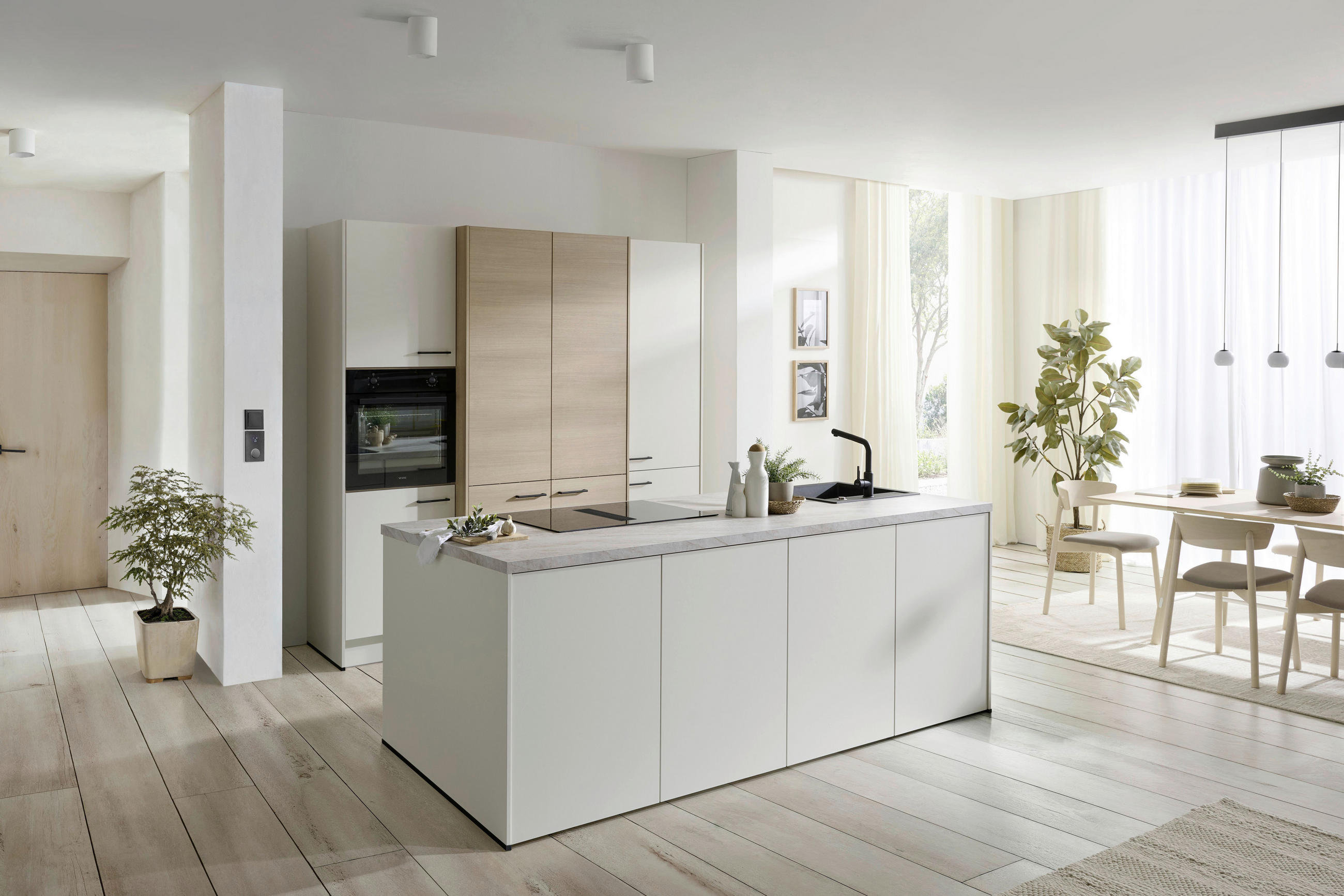KÜCHENBLOCK VE120 226,4 cm  in Weiß, Eichefarben  - Eichefarben/Beige, Basics, Holzwerkstoff/Metall (226,4cm) - Venda