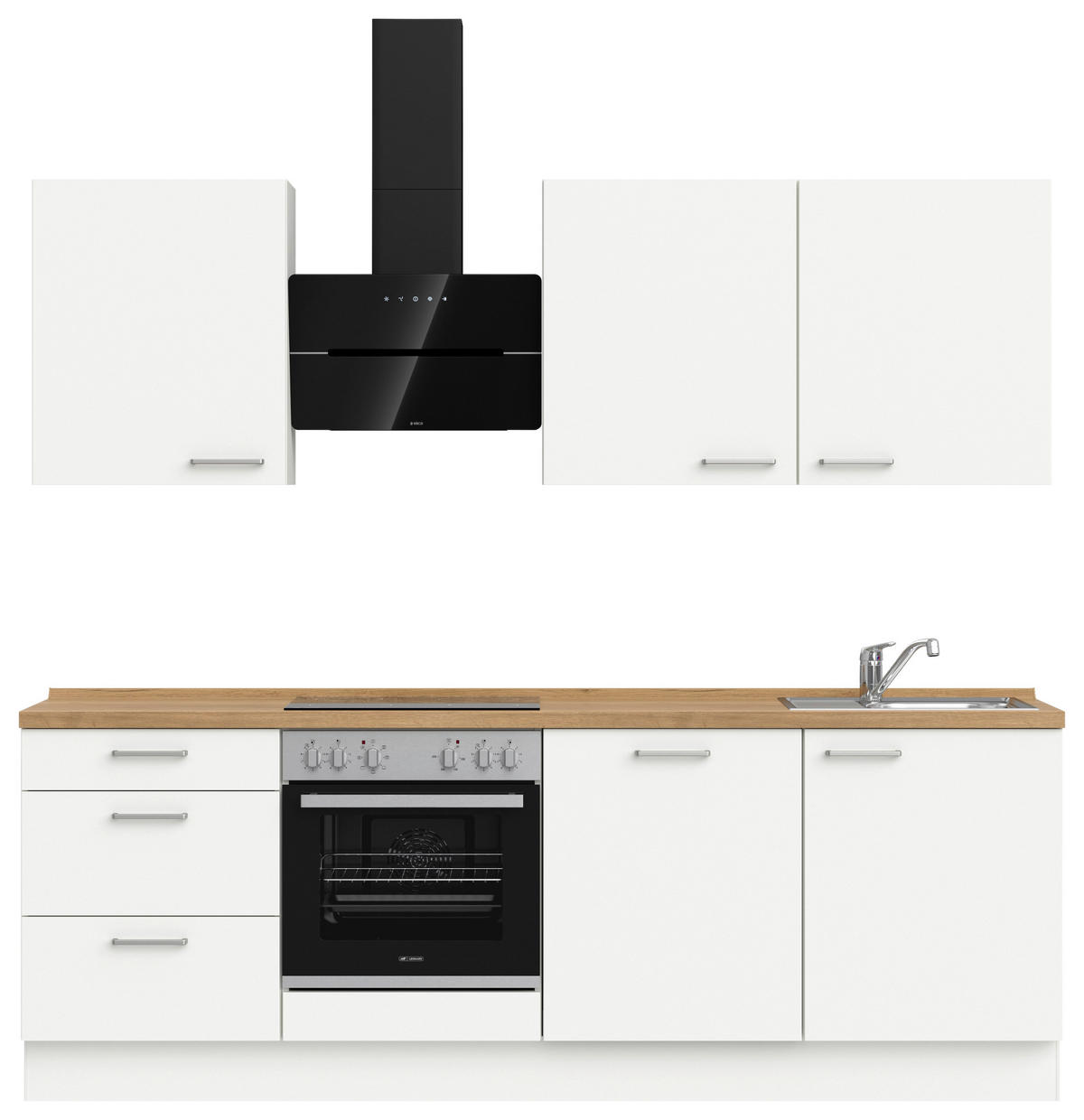 KÜCHENLEERBLOCK 240 cm   in Weiß, Eichefarben  - Edelstahlfarben/Eichefarben, MODERN, Holzwerkstoff/Metall (240cm) - Nobilia