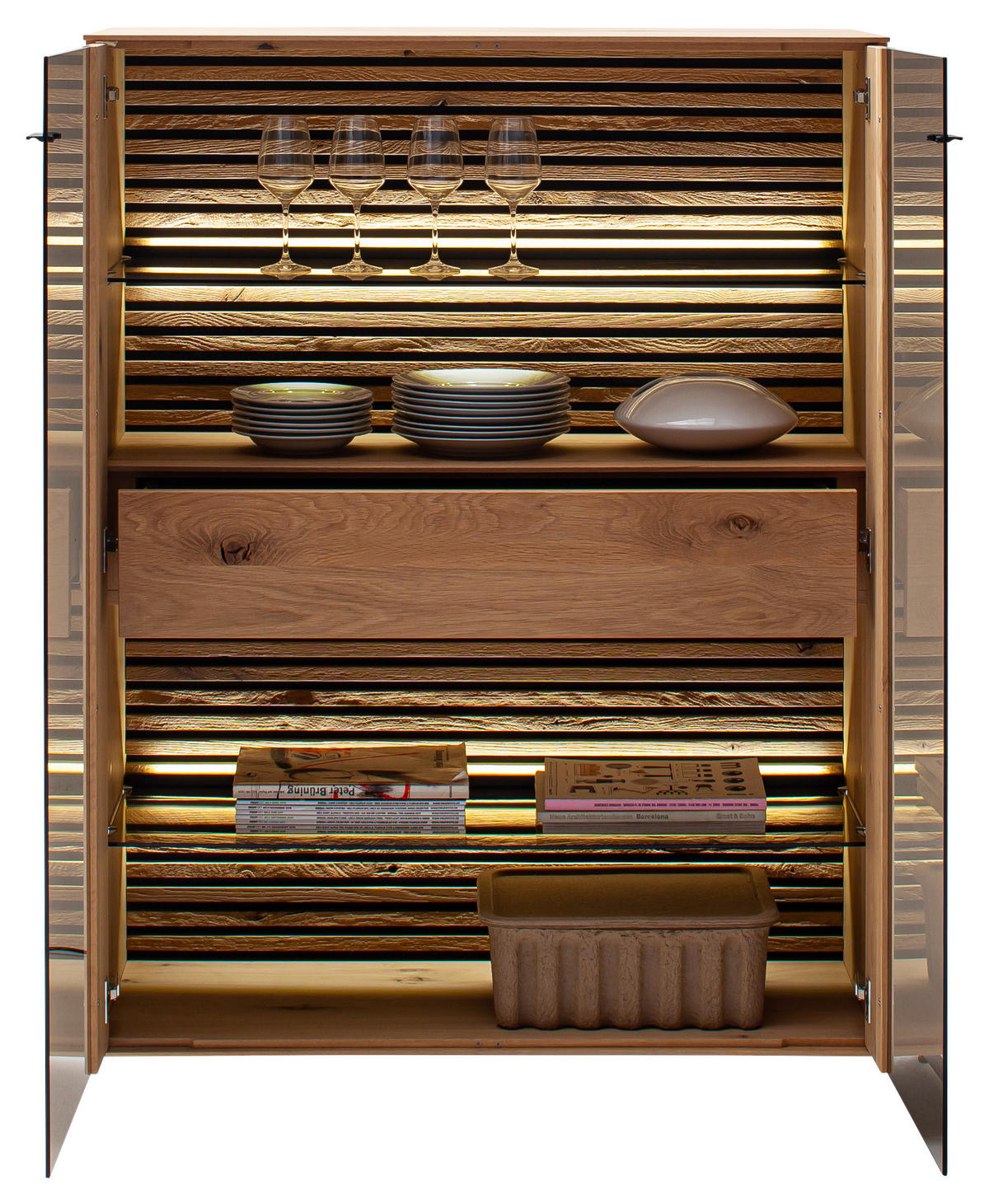 HIGHBOARD Eichefarben  106/138/44 cm  - Eichefarben/Anthrazit, Design, Glas/Holz (106/138/44cm) - Schöner Wohnen