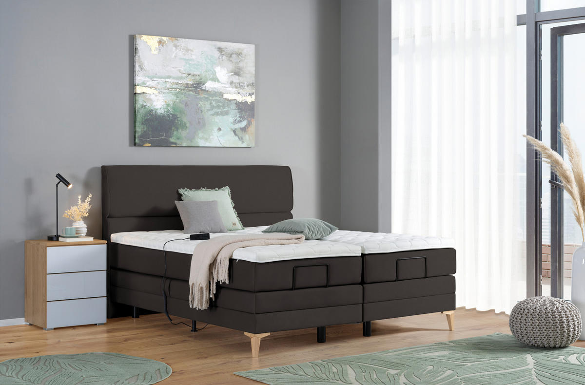 BOXSPRINGBETT 180/200 cm  in Dunkelbraun  - Eichefarben/Dunkelbraun, Konventionell, Holz/Textil (180/200cm) - Voleo