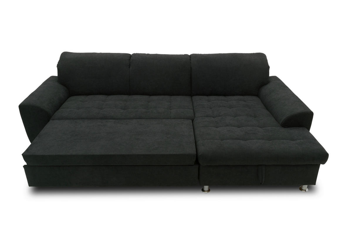 ECKSCHLAFSOFA MERIDIAN  mit Bettkasten erhältlich, Schlafen auf Sitzhöhe, Bettfunktion erhältlich, Rücken echt, Armteil links, Armteil rechts Mikrofaser Schwarz  - Chromfarben/Schwarz, KONVENTIONELL, Textil/Metall (278/171cm) - MID.YOU