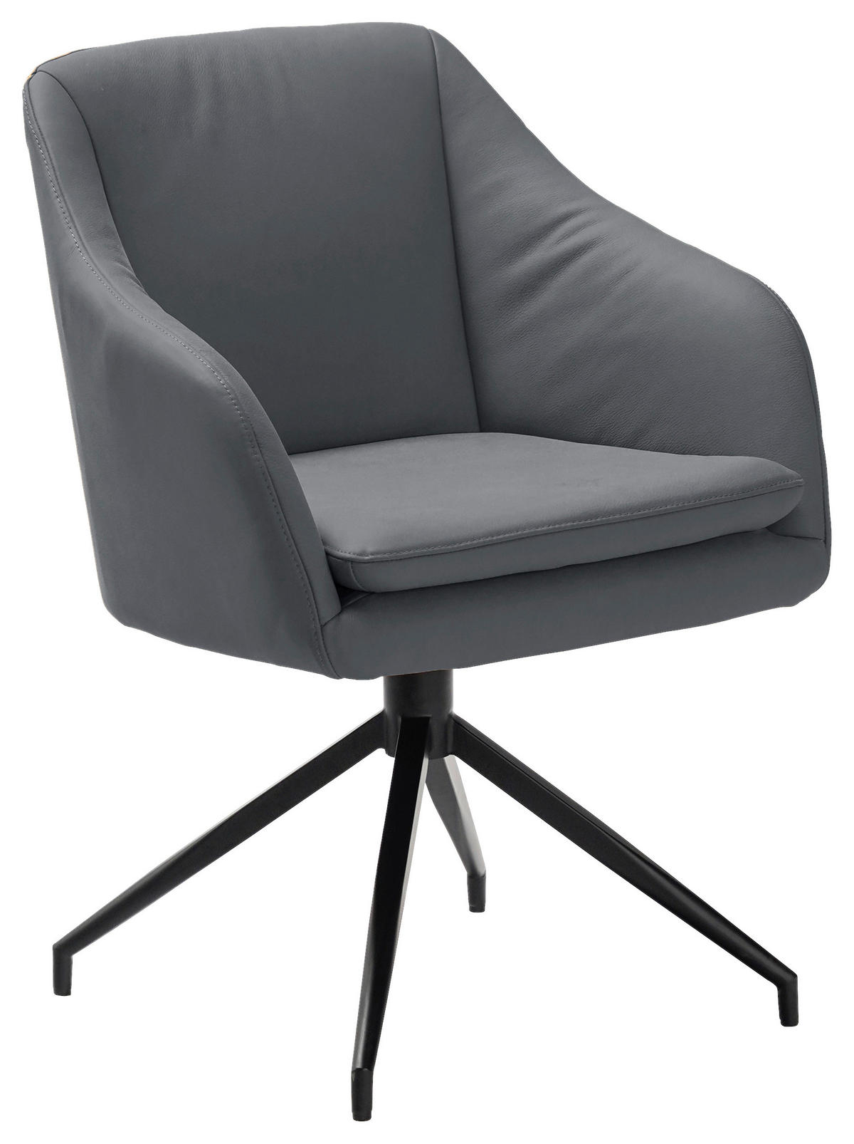 ARMLEHNSTUHL  in Eisen Echtleder pigmentiert  - Blaugrau/Schwarz, Design, Leder/Metall (61/83/61,5cm) - Cassando