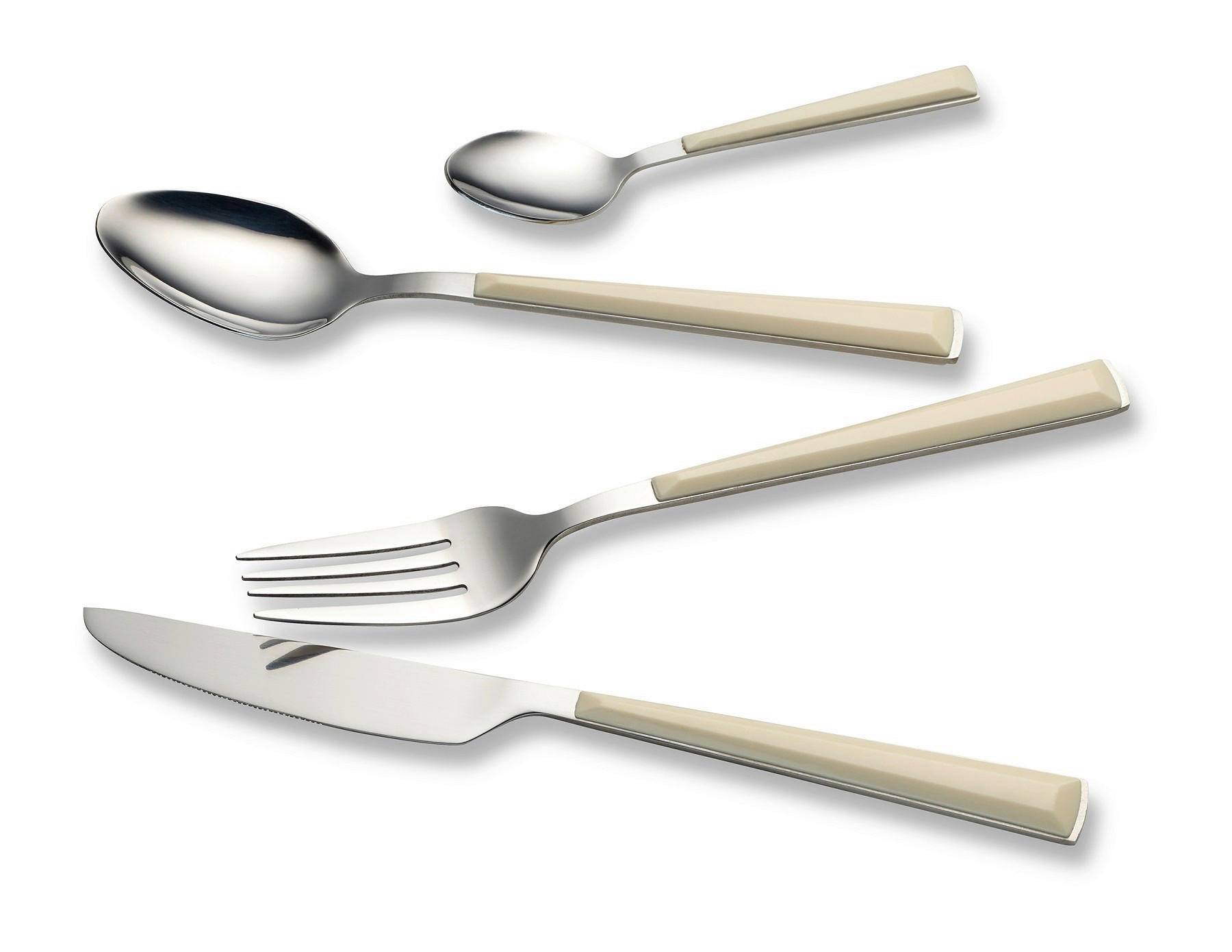 BESTECKSET 24-teilig Edelstahl  - Silberfarben/Creme, Basics, Kunststoff/Metall - Echtwerk