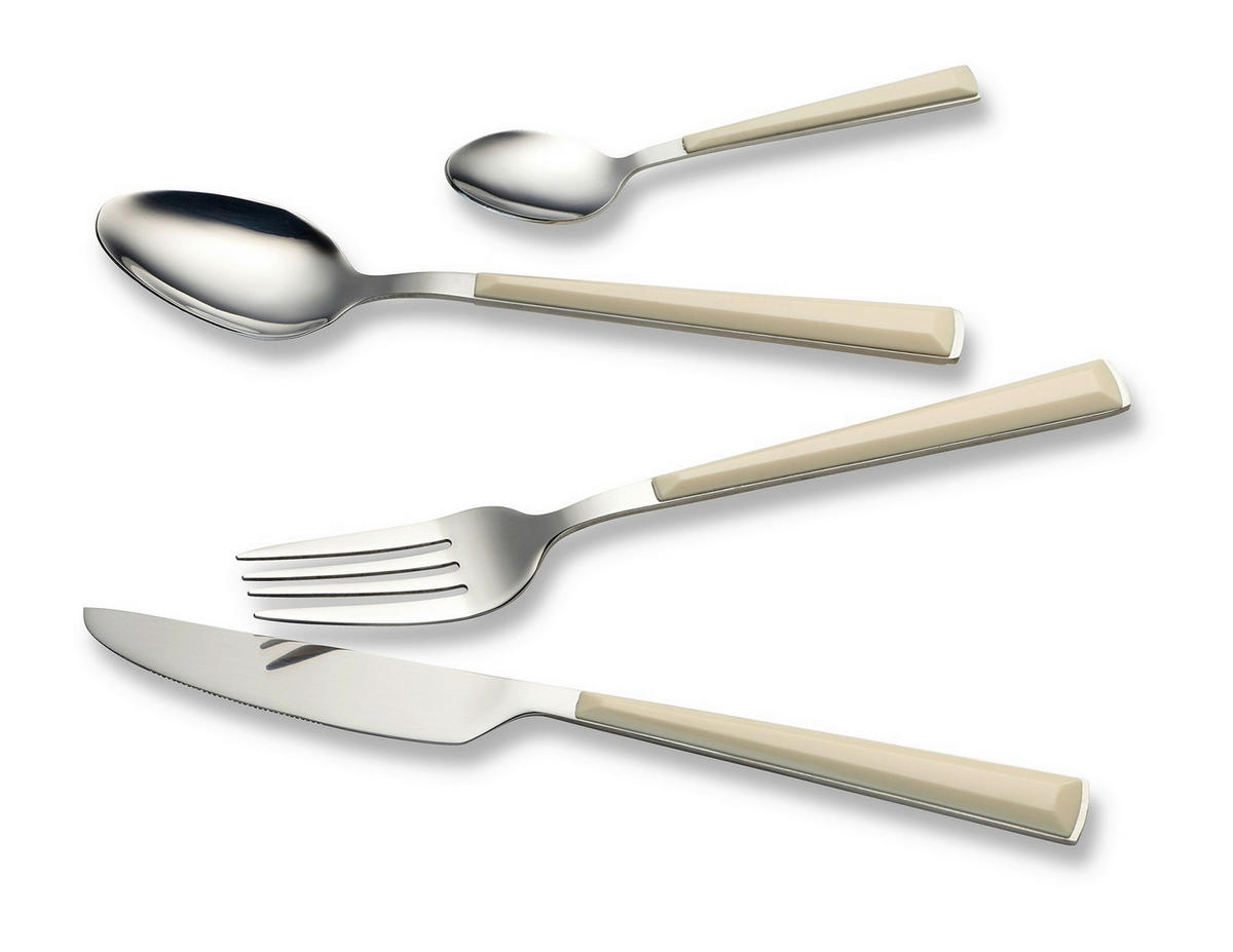 SADA PRÍBOROV ušľachtilá oceľ, 16-dielne - krémová/strieborná, Basics, kov/plast - Echtwerk