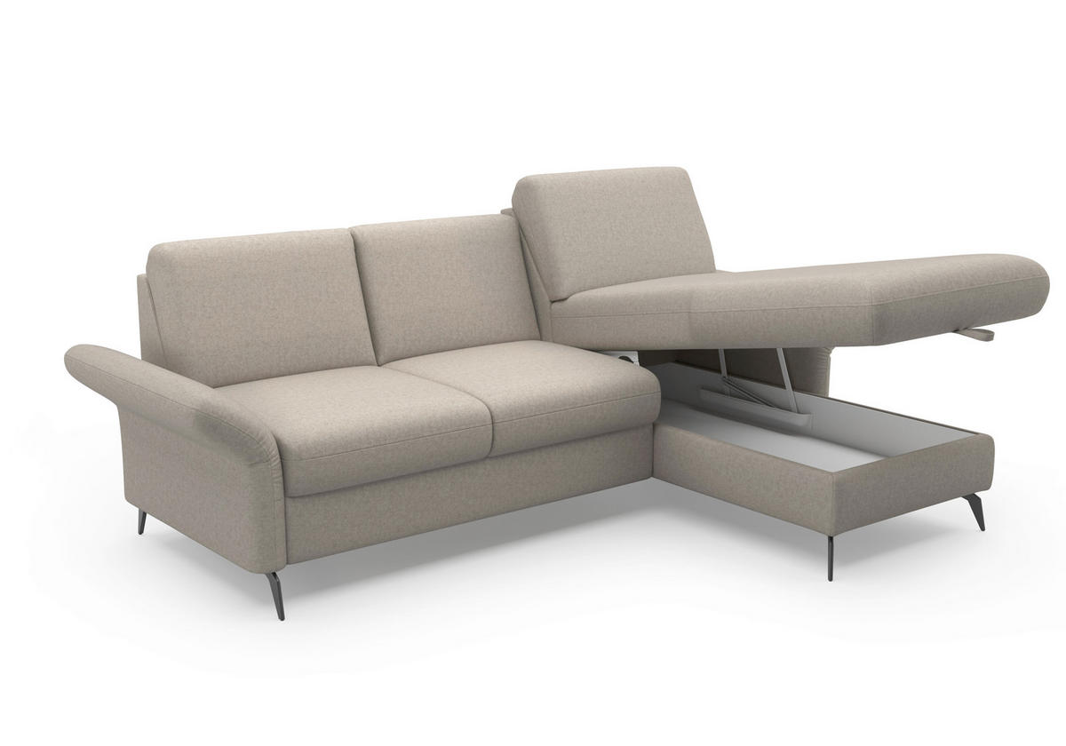 ECKSOFA in Flachgewebe Taupe  251/164 cm  - Taupe/Schwarz, KONVENTIONELL, Textil/Metall (251/164cm) - Sit & More