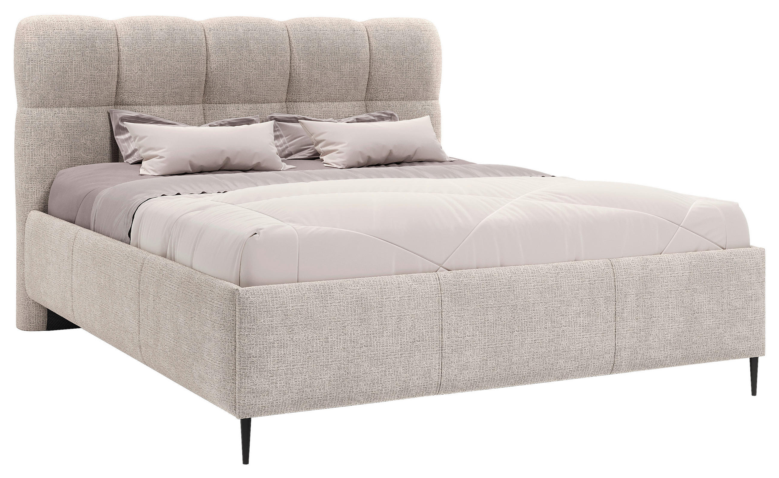 POLSTERBETT 200/200 cm,  in Beige, gepolstertes Kopfteil, Lattenrost,  - Beige/Schwarz, Design, Holz/Textil (200/200cm) - Boxxx
