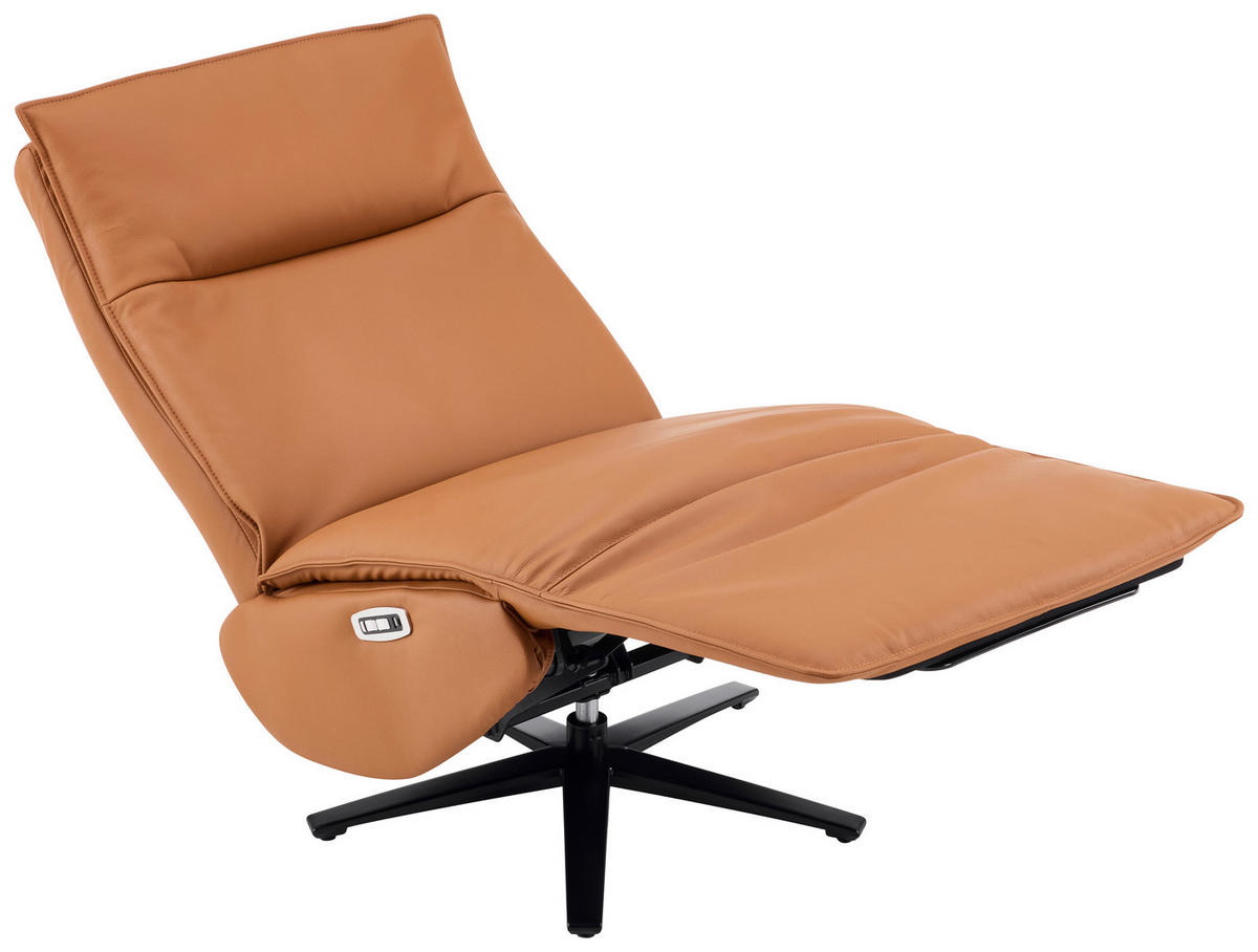 RELAXSESSEL Lederlook Echtleder Relaxfunktion, Kopfteilverstellung, Fußteilverstellung    - Schwarz/Braun, Design, Leder/Textil (70/110/82cm) - Stylife