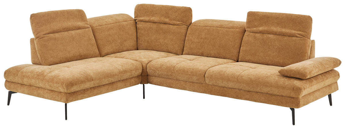ECKSOFA Beldomo System Dunkelgelb Chenille Rücken echt, Kopfteilverstellung  - Dunkelgelb/Schwarz, Design, Textil/Metall (235/311cm) - Beldomo System