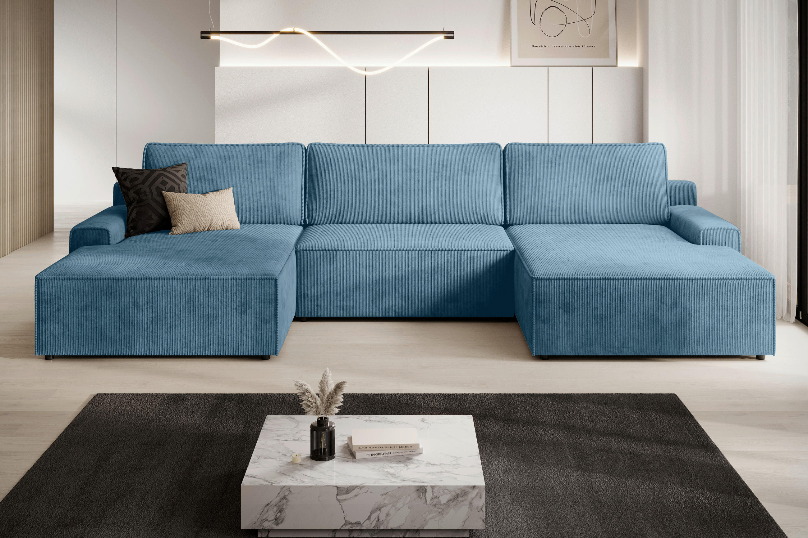 Trendmanufaktur Wohnlandschaft Challenge Blaugrau 333x168 cm