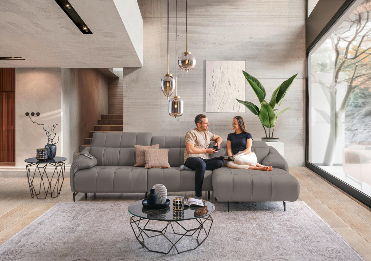 ECKSOFA  in Echtleder Greige  313/165 cm  - Greige/Schwarz, Design, Leder/Metall (313/165cm) - Belluti