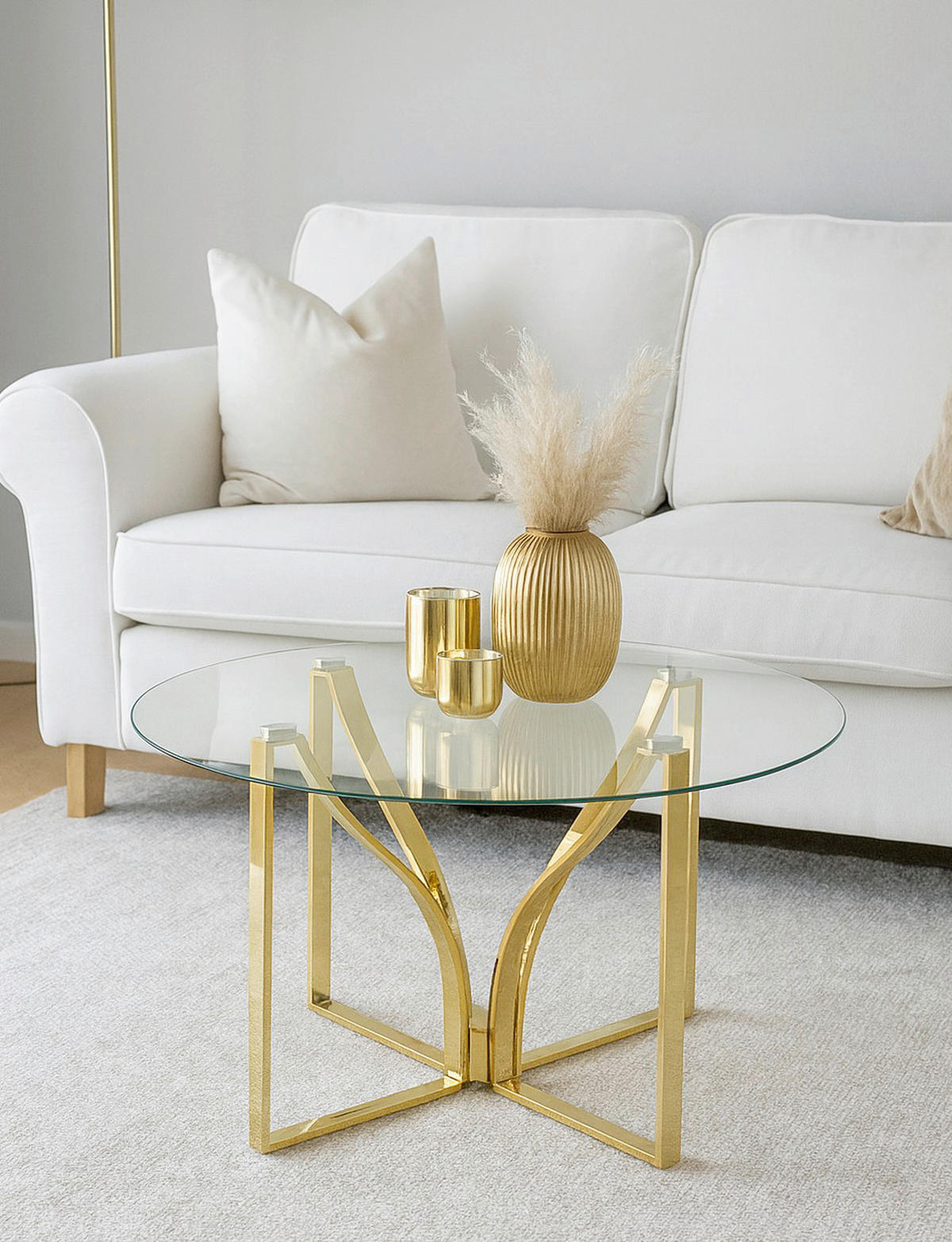 COUCHTISCH ESG 80/80/44 cm rund Goldfarben  - Goldfarben, Design, Glas/Metall (80/80/44cm) - MID.YOU