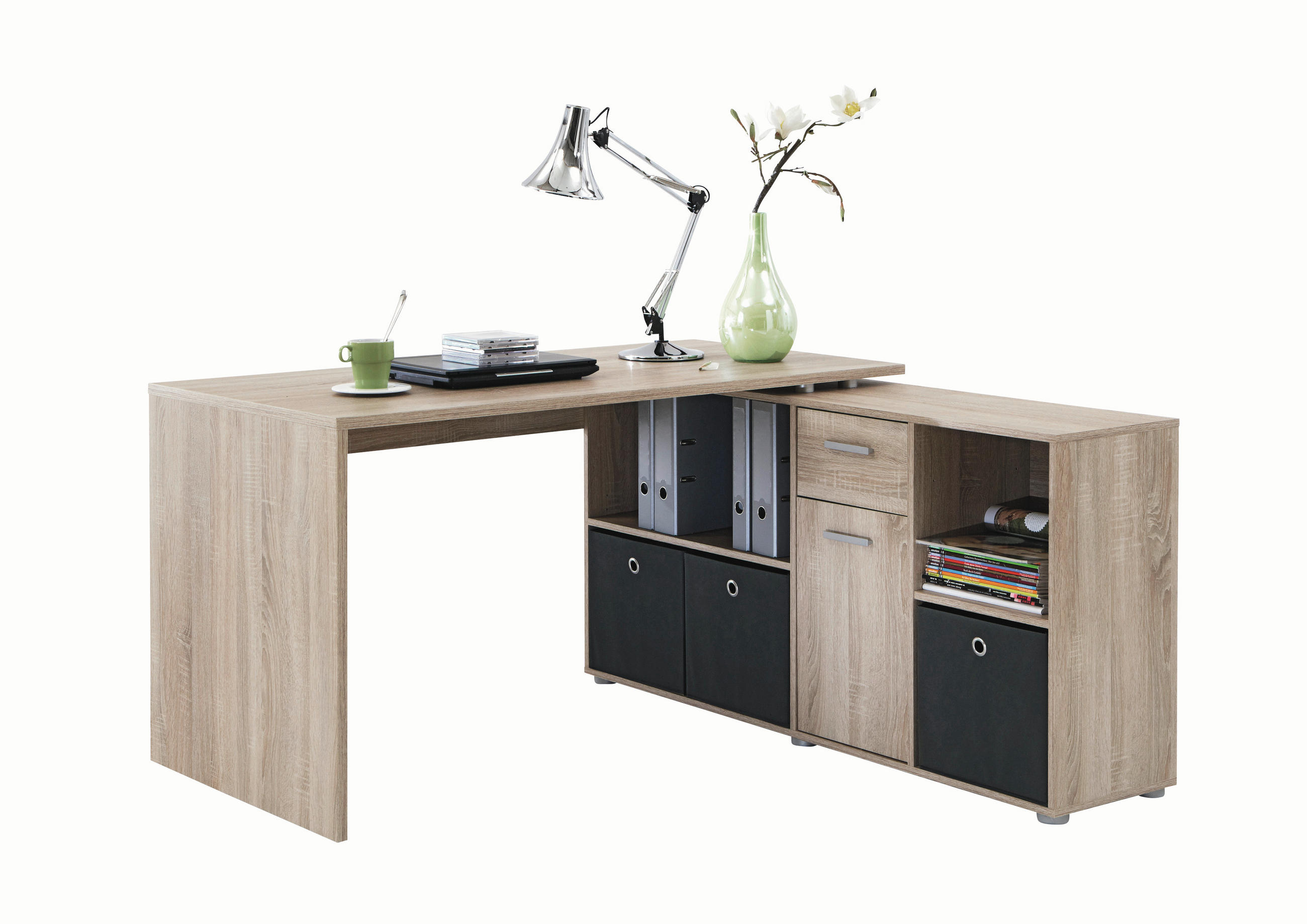 KOMBINIRANA PISALNA MIZA leseni material hrast bianco  - hrast bianco, Design, leseni material (136/139/75cm) - Livetastic