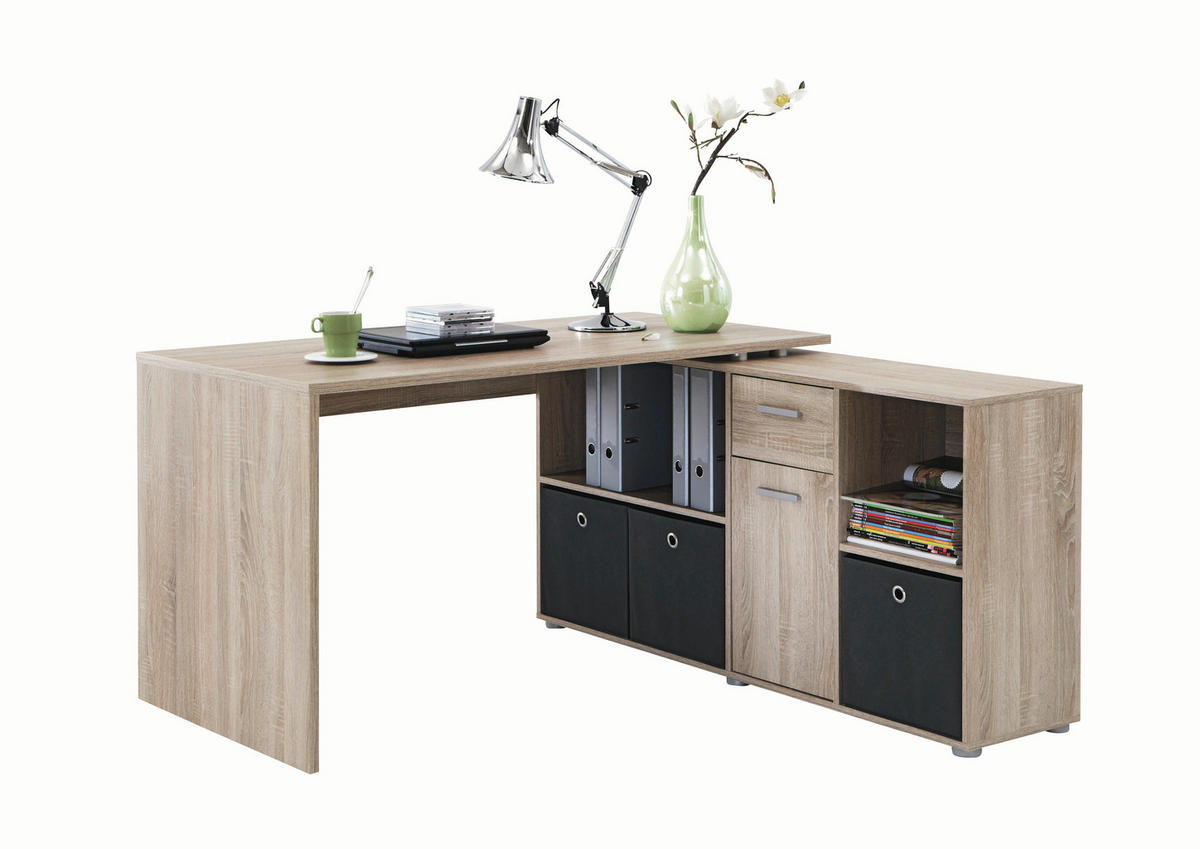 KOMBINIRANA PISALNA MIZA leseni material hrast bianco  - hrast bianco, Design, leseni material (136/139/75cm) - Livetastic