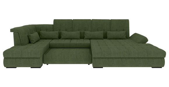 WOHNLANDSCHAFT  in Struktur Olivgrün  - Schwarz/Olivgrün, KONVENTIONELL, Kunststoff/Textil (212/363/191cm) - Carryhome