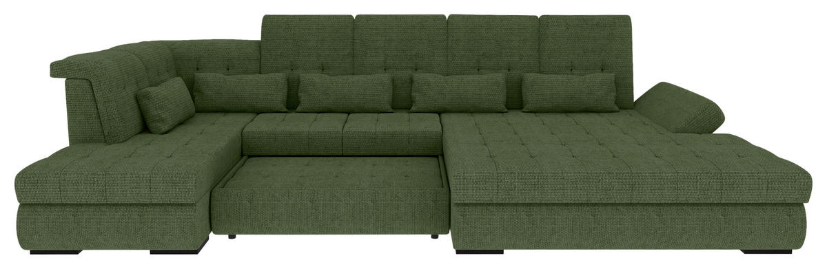 WOHNLANDSCHAFT Olivgrün Struktur  - Schwarz/Olivgrün, KONVENTIONELL, Kunststoff/Textil (222/358/212cm) - Carryhome