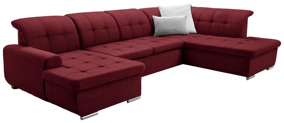 WOHNLANDSCHAft inkl. Funktion Bordeaux Flachgewebe  - Bordeaux/Silberfarben, Design, Textil/Metall (145/342/208cm) - Cantus