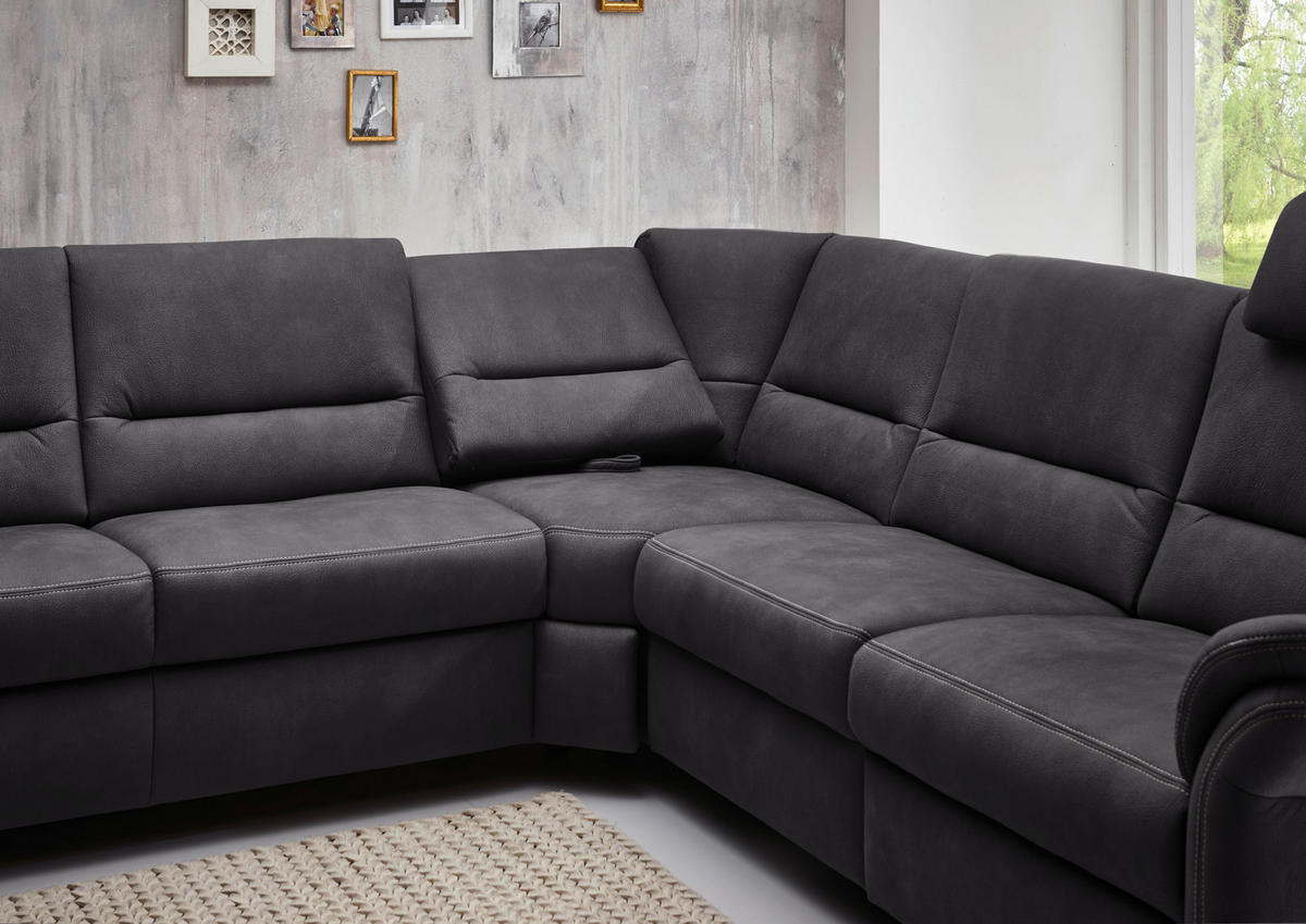 WOHNLANDSCHAFT Grau Mikrofaser  - Beige/Alufarben, Design, Textil/Metall (173/330/262cm) - Beldomo System