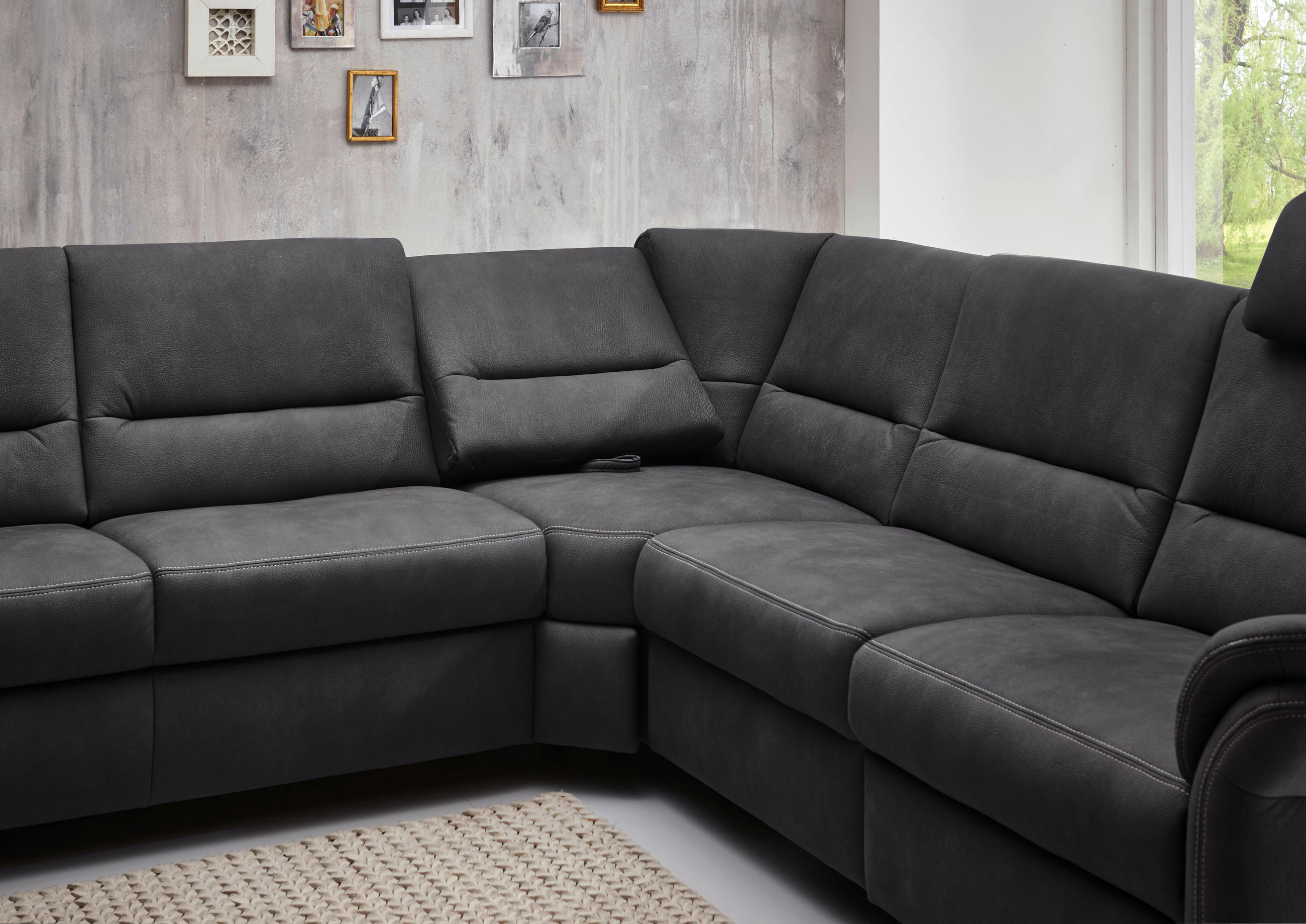 Thumbnail - Beldomo System Wohnlandschaft, Grau, Textil, Uni, 6-Sitzer, Ottomane rechts, U-Form, 330x262 cm, Goldenes M, erweiterbar...