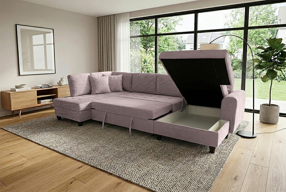 WOHNLANDSCHAFT MORITZ Rosa Cord  - Rosa, Trend, Textil (178/324/155cm) - P & B