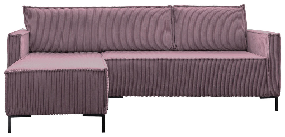 ECKSOFA Altrosa Cord  - Schwarz/Altrosa, Design, Textil/Metall (232/90/154cm) - MID.YOU
