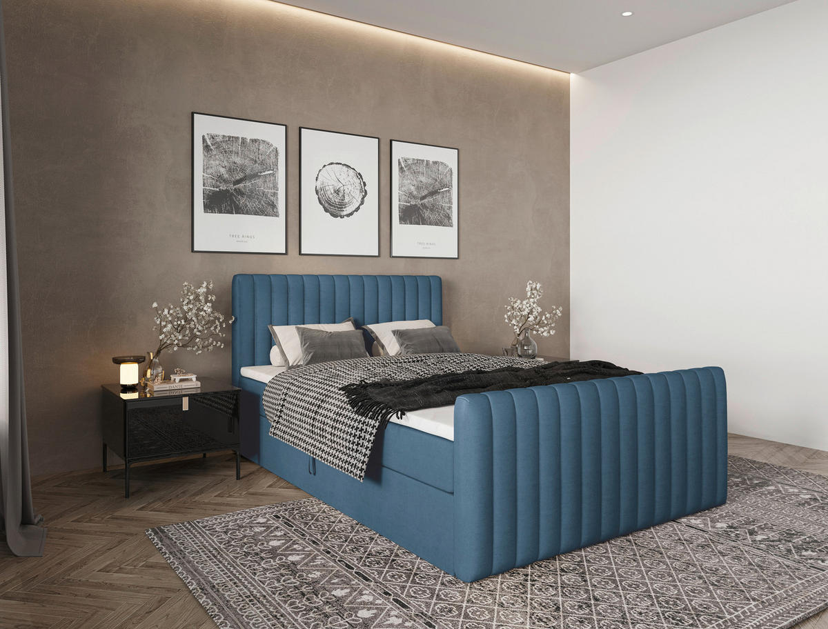 BOXBETT 140/200 cm  Blau  - Blau/Schwarz, Basics, Kunststoff/Textil (140/200cm) - Carryhome