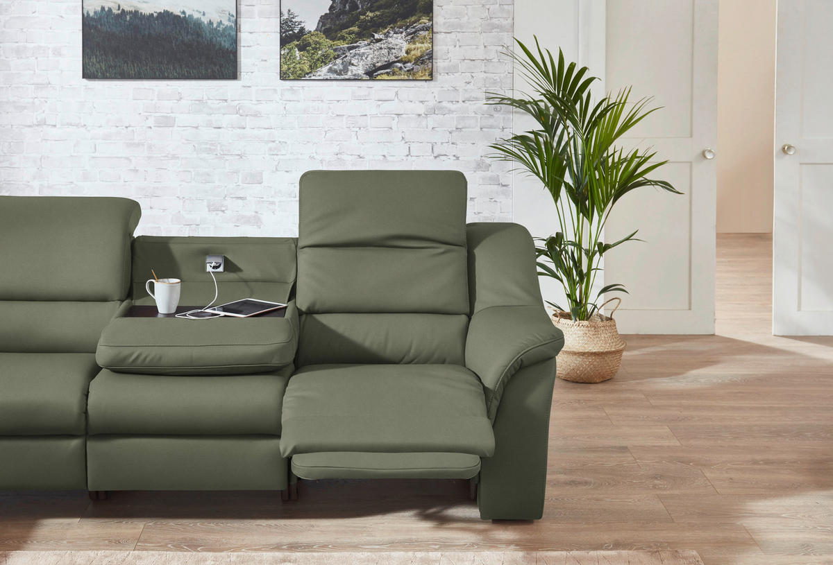 ECKSOFA  in Echtleder Schilfgrün  260/324 cm  - Schilfgrün/Schwarz, KONVENTIONELL, Leder/Kunststoff (260/324cm) - Cantus