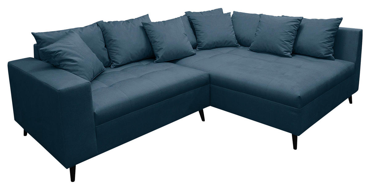 Ecksofa inkl. Hocker, mikrovlakna temno modra  - črna/temno modra, Design, tekstil/les (247/174cm) - MID.YOU