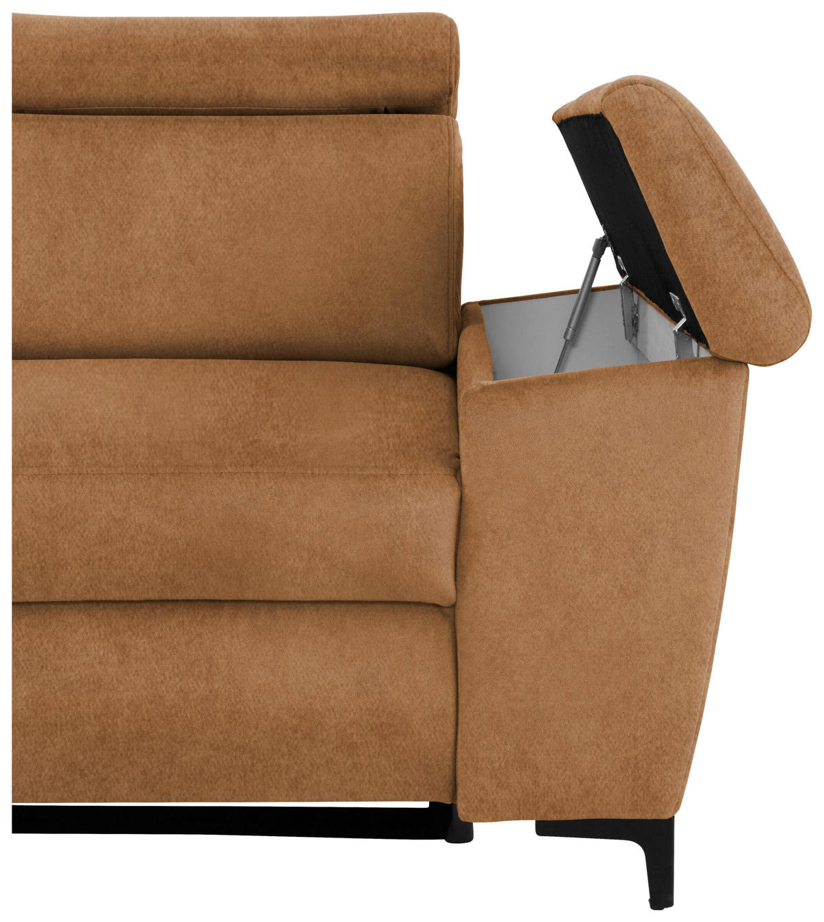 ECKSOFA in Velours Bernsteinfarben  - Bernsteinfarben/Schwarz, Modern, Textil/Metall (176/258cm) - MID.YOU