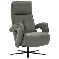 RELAXSESSEL in Leder Grau  - Schwarz/Grau, Design, Leder/Metall (77/110/87cm) - Valdera