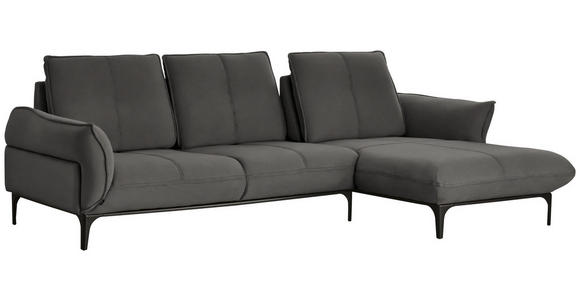 ECKSOFA in Echtleder Dunkelgrau  - Dunkelgrau/Schwarz, Natur, Leder (277/182cm) - Valnatura