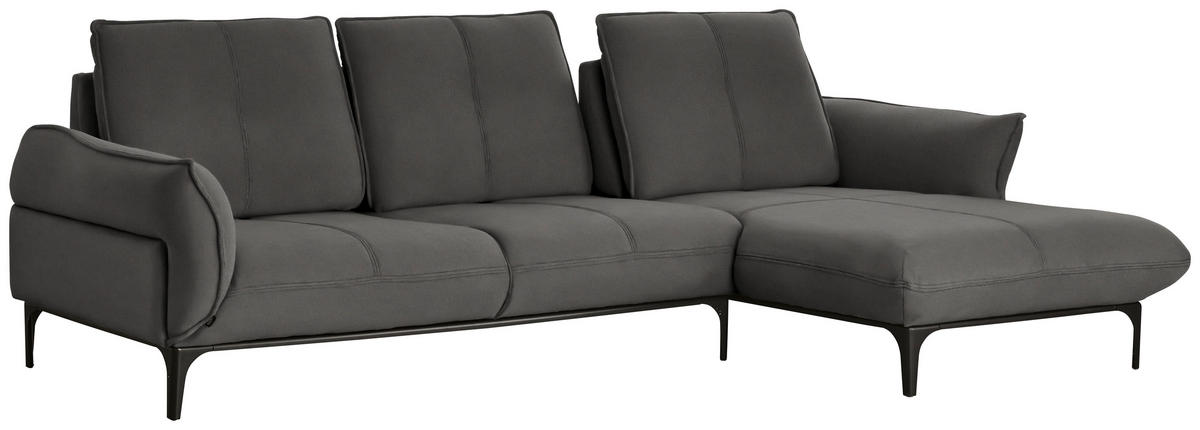ECKSOFA in Echtleder Dunkelgrau  - Dunkelgrau/Schwarz, Natur, Leder (277/182cm) - Valnatura