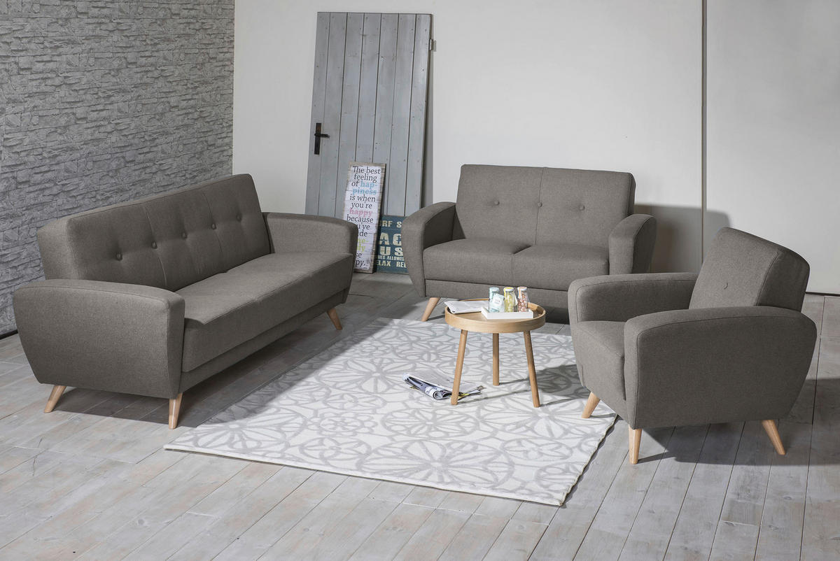2-SITZER-SOFA in Samt, Velours Grau  - Naturfarben/Grau, Design, Holz/Textil (136/85/82cm) - Max Winzer