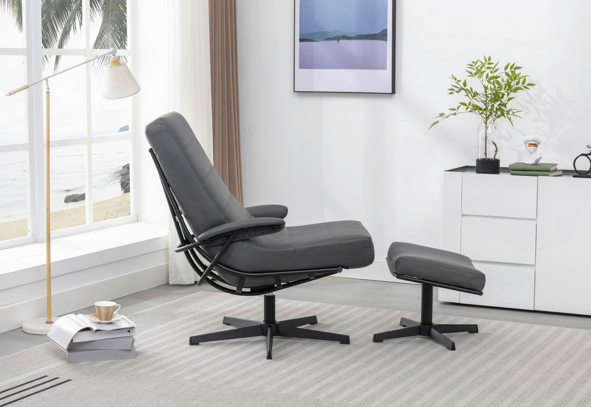 RELAXAČNÉ KRESLO S PODNOŽKOU, textil, sivá - čierna/sivá, Design, kov/textil (68/101/85cm) - Livetastic