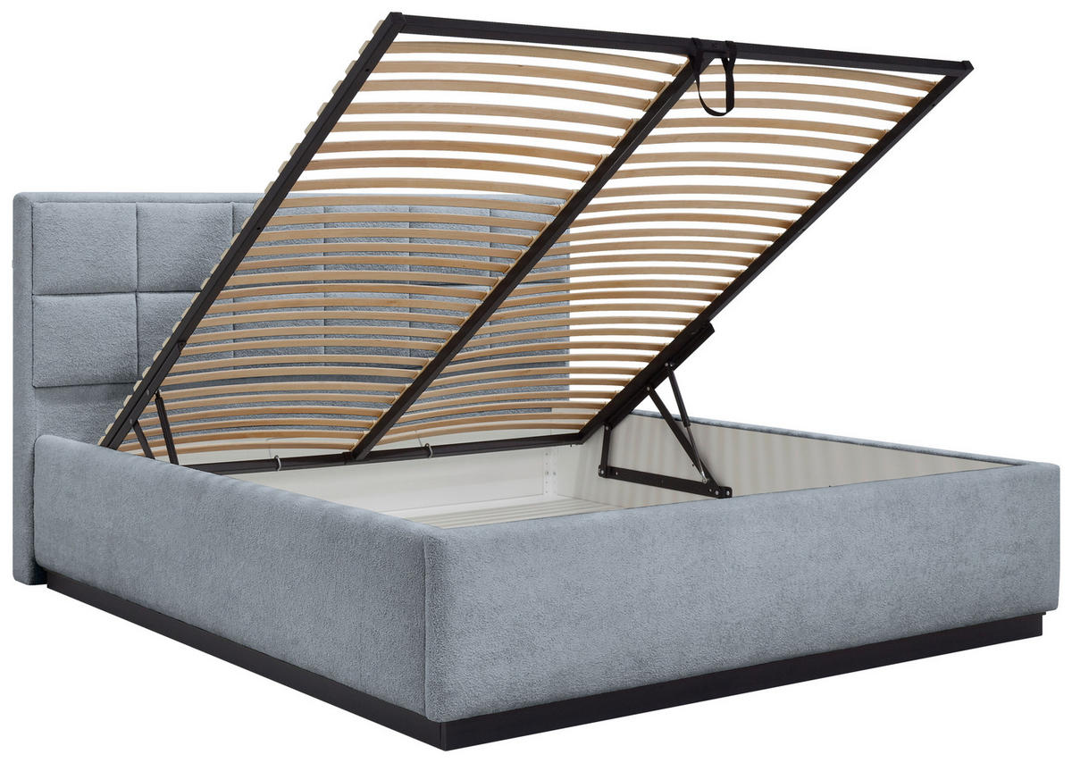 POLSTERBETT 140/200 cm,  in Hellgrau, gepolstertes Kopfteil, Beleuchtung, Lattenrost, Bettkasten,  - Birkefarben/Hellgrau, Design, Holz/Holzwerkstoff (140/200cm) - Chameo