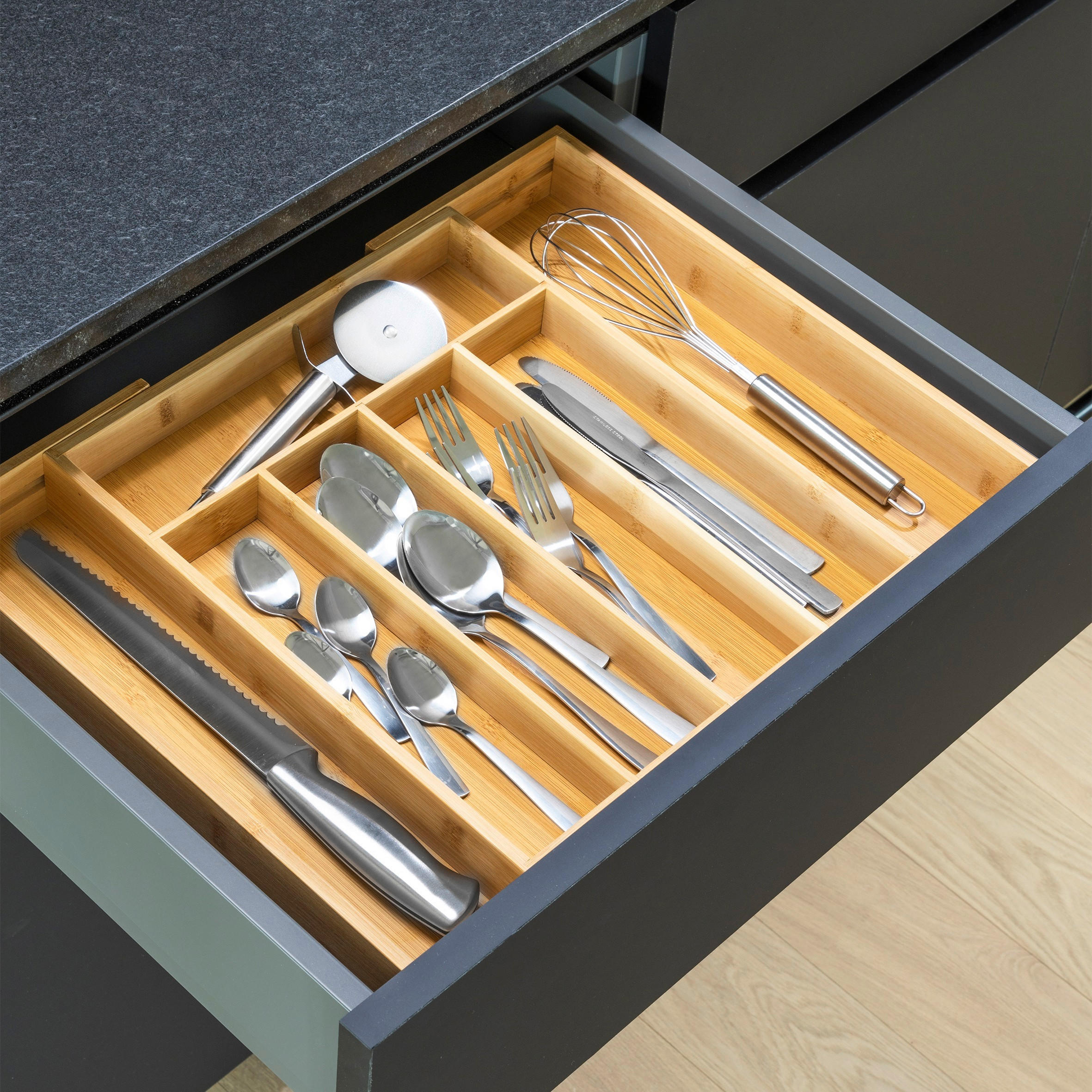 BESTECKSET  20-teilig  - Silberfarben/Naturfarben, KONVENTIONELL, Holz/Metall (31-48,6/5,5/37cm)