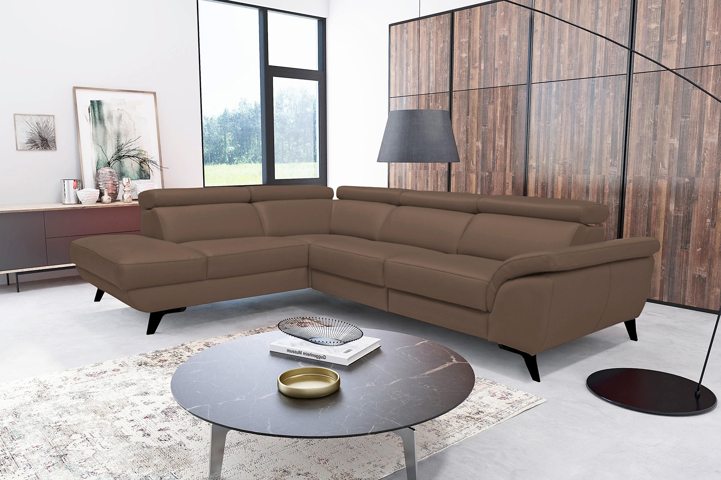 ECKSOFA DALLAS in Echtleder Dunkelbraun  228/283 cm  - Dunkelbraun/Schwarz, Design, Leder/Metall (228/283cm) - Livetastic