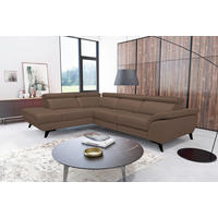 ECKSOFA DALLAS in Echtleder Dunkelbraun  228/283 cm  - Dunkelbraun/Schwarz, Design, Leder/Metall (228/283cm) - Livetastic