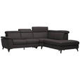 ECKSOFA in Echtleder Dunkelbraun  - Dunkelbraun/Schwarz, Design, Leder/Metall (285/239cm) - Cantus