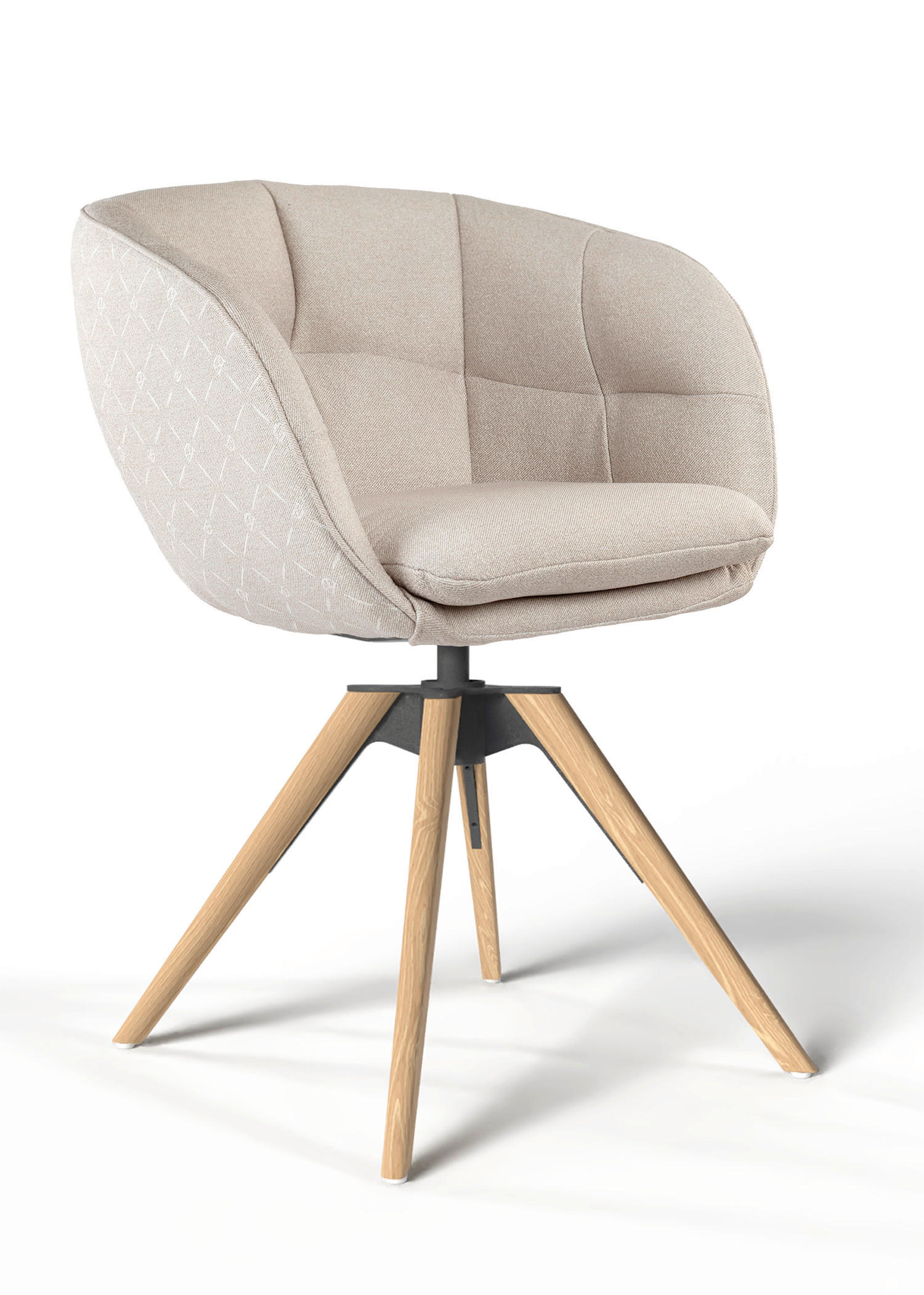 ARMLEHNSTUHL  Sitzfläche 360° drehbar, Gestellauswahl, ergonomische Rückenlehne, Stoff-/Lederauswahl Jacquard  Sandfarben  - Sandfarben/Eichefarben, Design, Holz/Textil (56/85/64cm) - Dieter Knoll