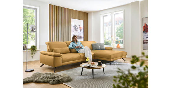 ECKSOFA in Echtleder Gelb  - Gelb/Schwarz, Design, Leder/Metall (332/193cm) - Dieter Knoll