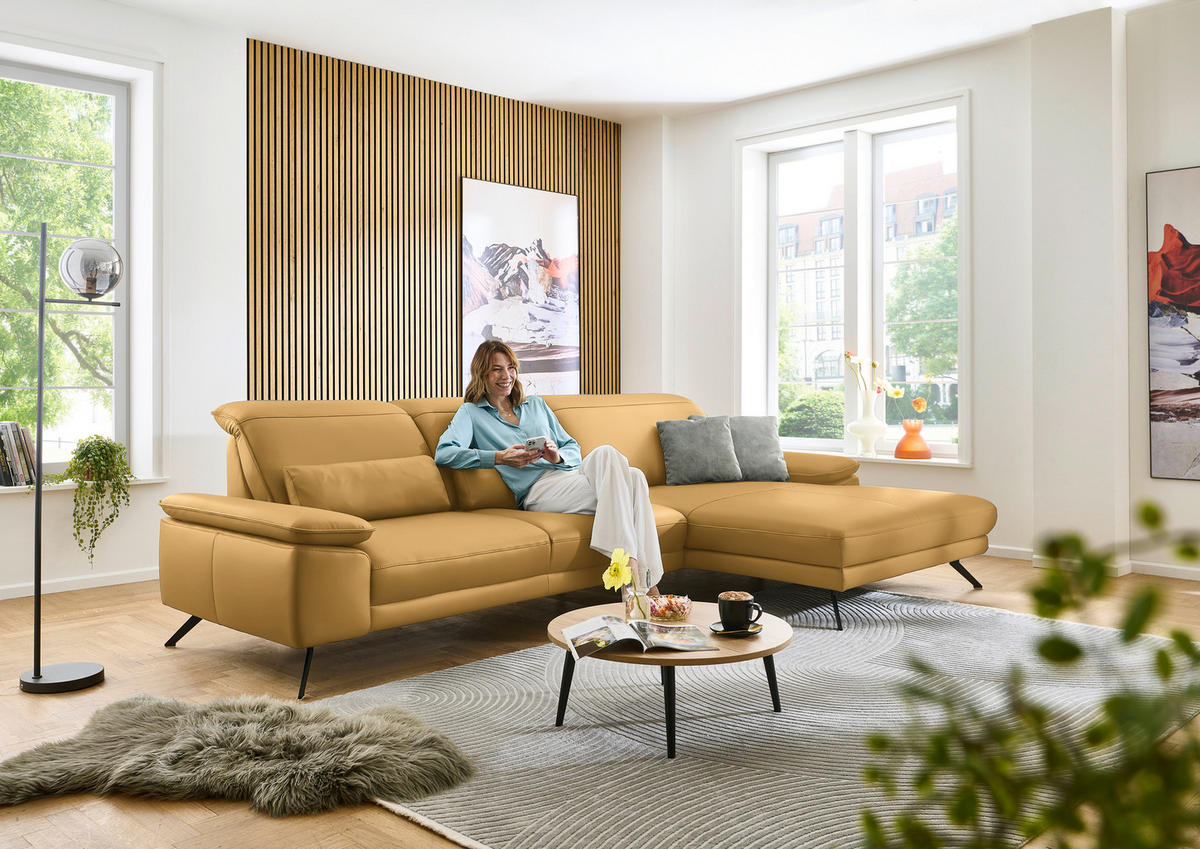 ECKSOFA in Echtleder Gelb  332/193 cm  - Gelb/Schwarz, Design, Leder/Metall (332/193cm) - Dieter Knoll