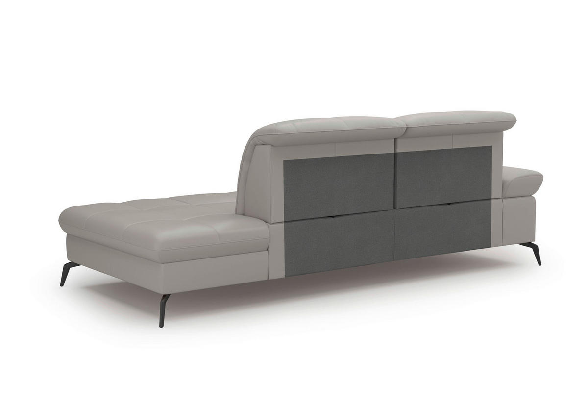 RÉCAMIERE Hellgrau Kombination Echtleder/Stoff Vliesstoff  - Hellgrau/Schwarz, KONVENTIONELL, Leder/Textil (231/90/122cm) - Sit & More