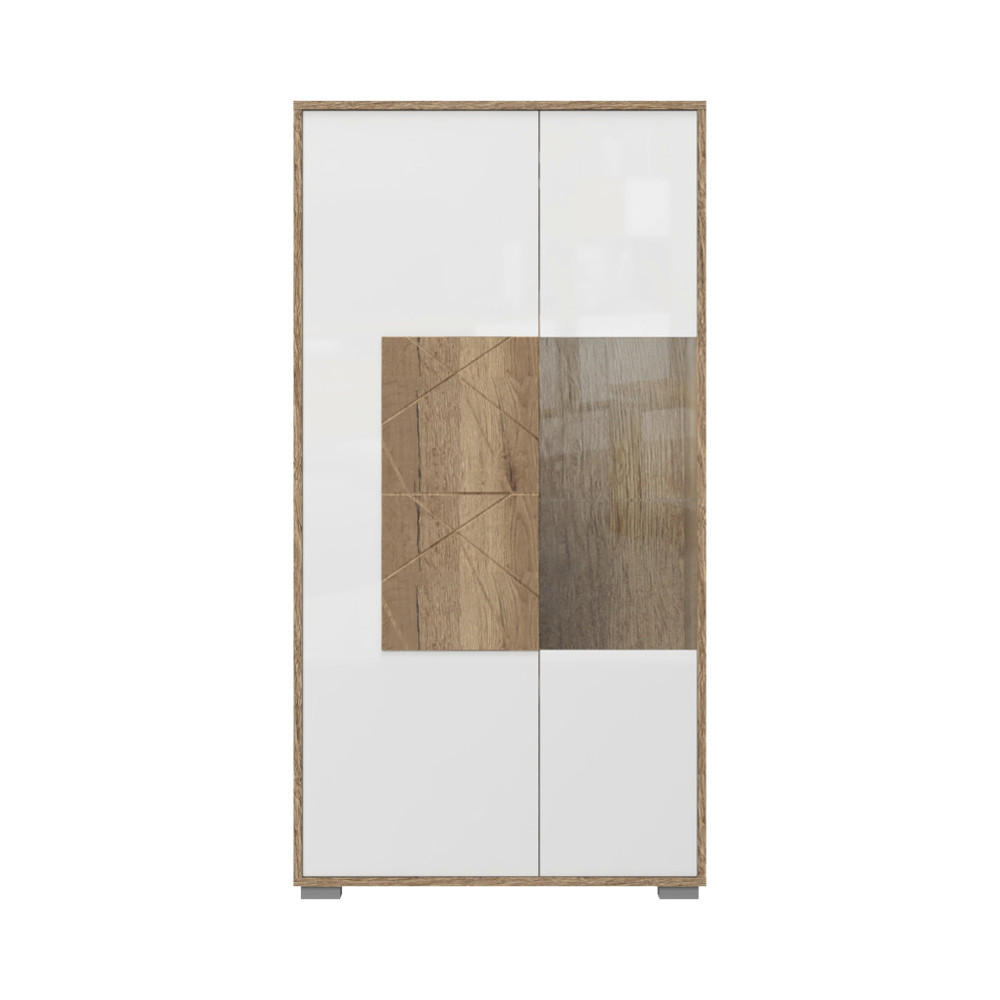 VITRINA boja hrasta, bela visoki sjaj   - siva/boja hrasta, Dizajnerski, staklo/pločasti materijal (77/150/41cm)